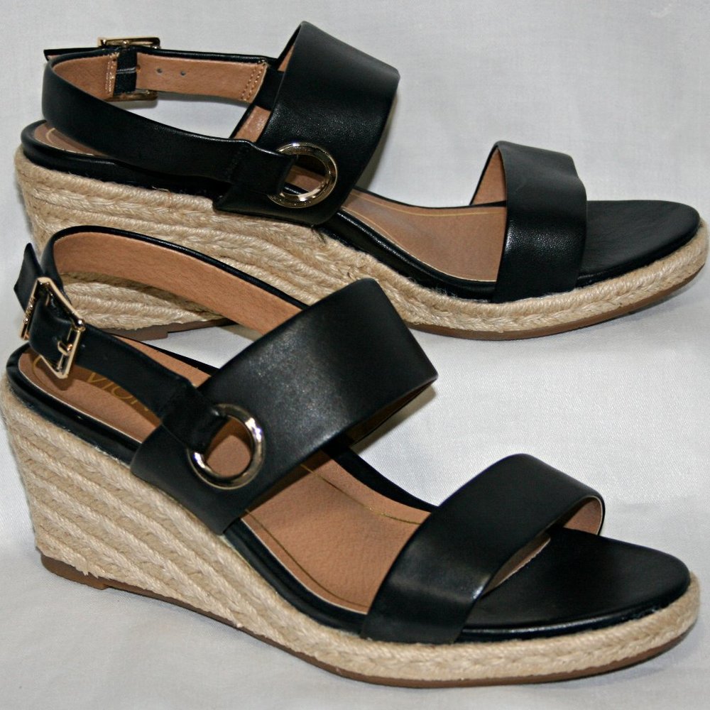 Womens Vionic Verons Black Leather Uppers Espadrilles! Size 11 Worn once!